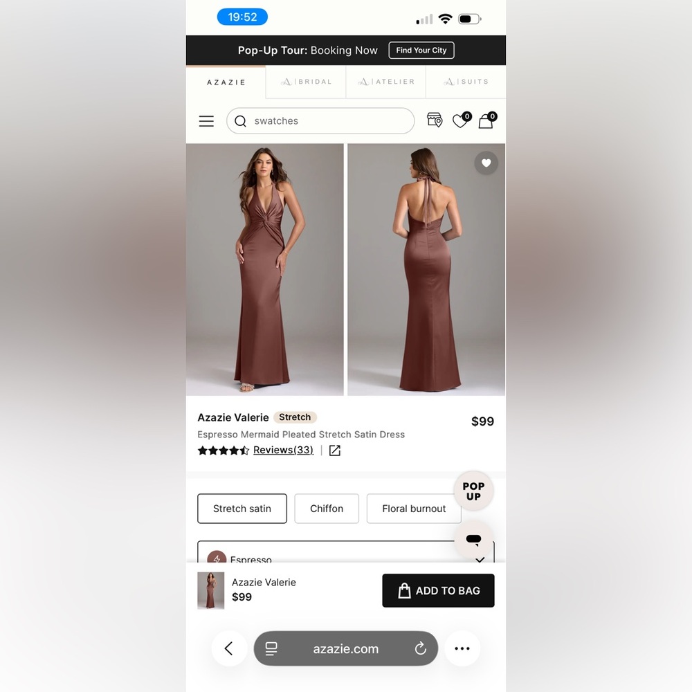 {Azazie Valerie in Espresso Brown Stretch Satin}